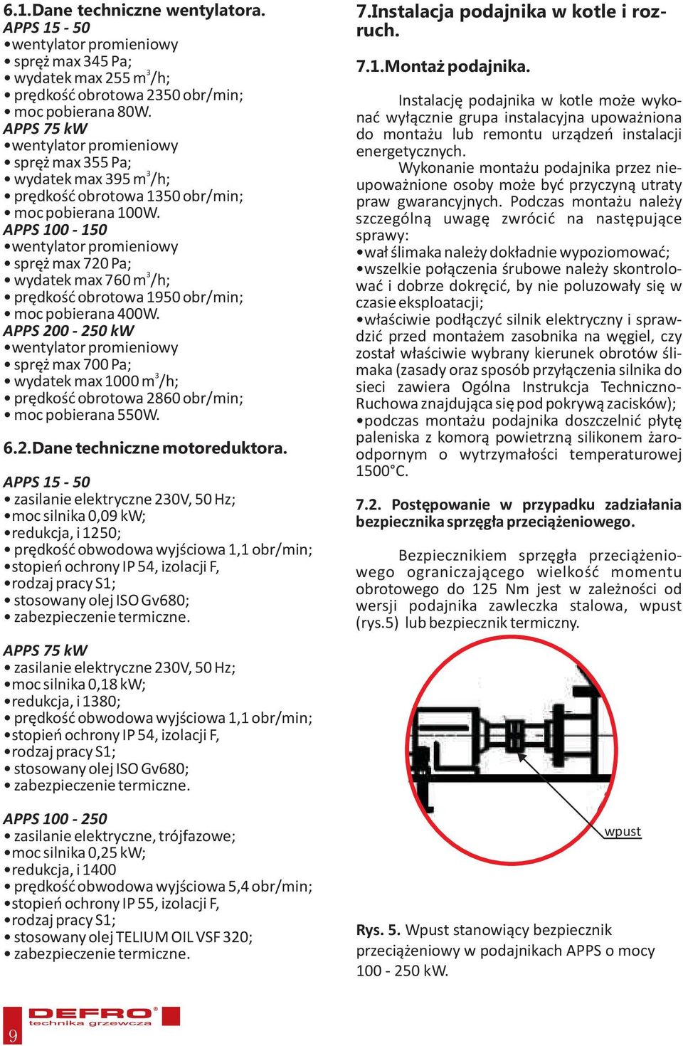 APPS 100-150 wentylator promieniowy sprê max 720 Pa; 3 wydatek max 760 m /h; prêdkoœæ obrotowa 1950 obr/min; moc pobierana 400W.