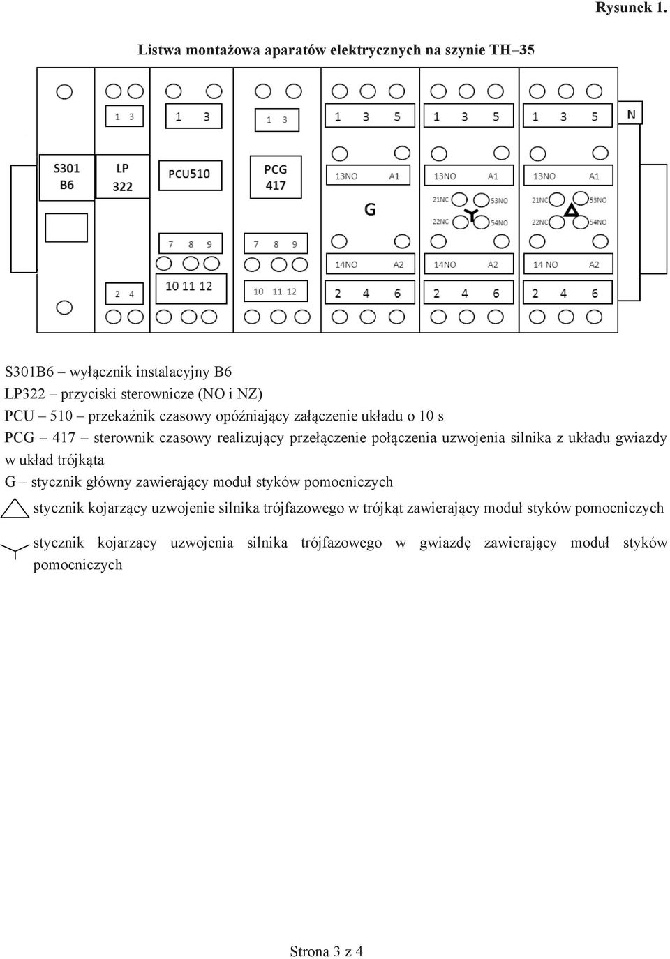 przekaźnik czasowy opóźniający załączenie układu o 10 s PCG 417 sterownik czasowy realizujący przełączenie połączenia uzwojenia silnika z układu