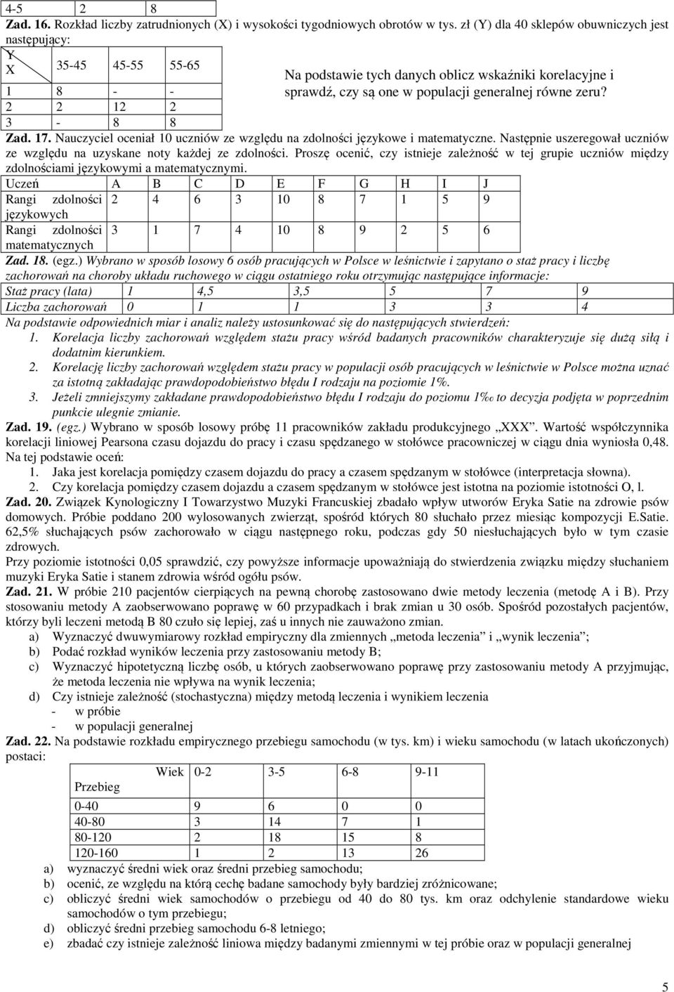 Proszę ocenić, czy istniee zależność w te grupie uczniów między zdolnościami ęzykowymi a matematycznymi.