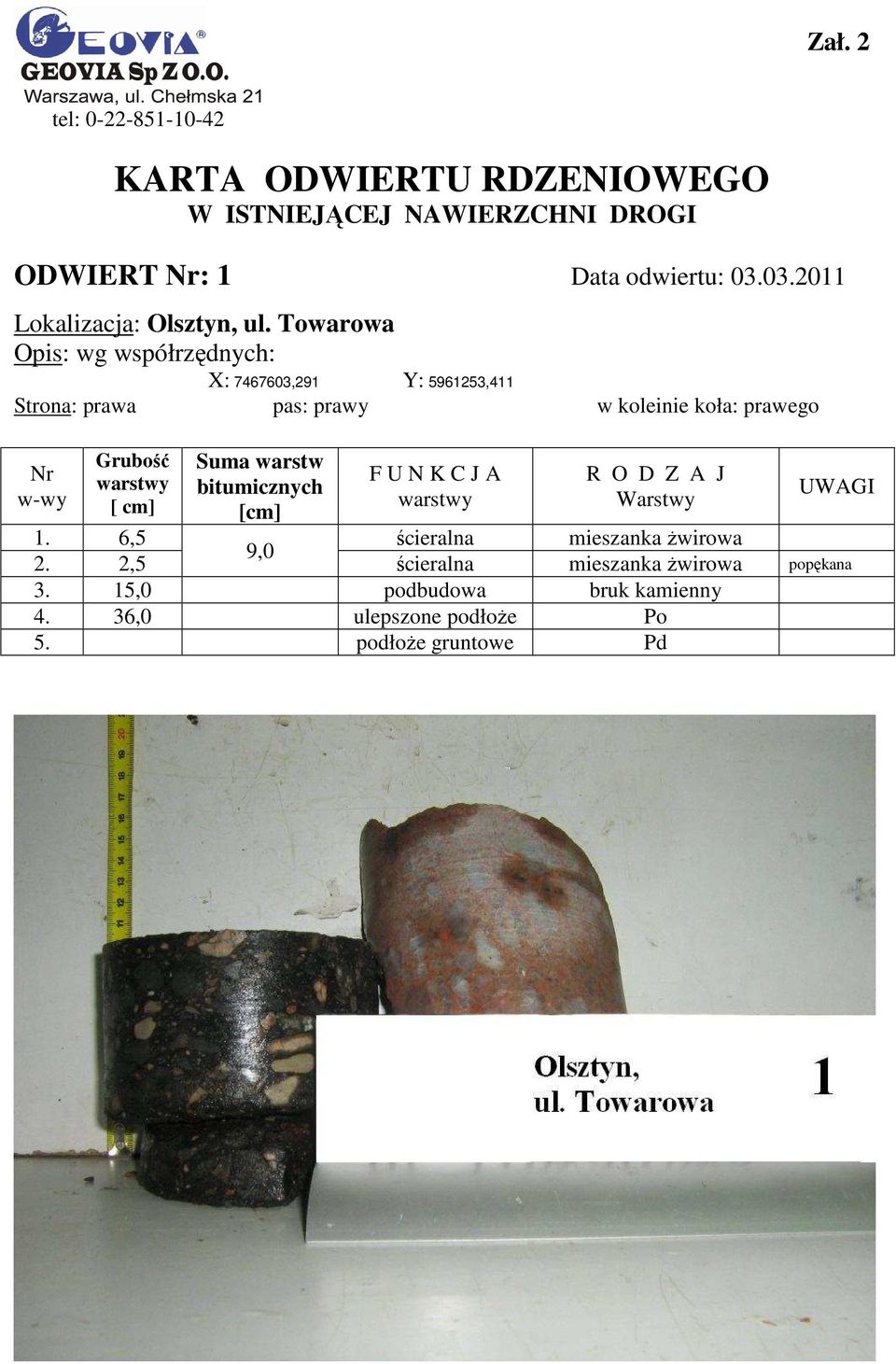 pas: prawy w koleinie koła: prawego 1. 6,5 ścieralna mieszanka Ŝwirowa 9,0 2.