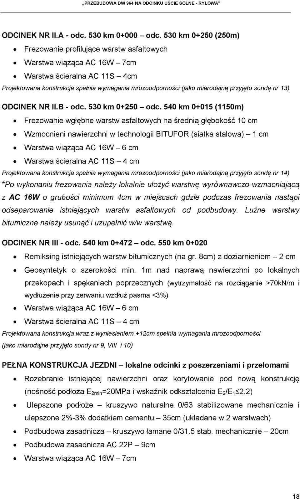 przyjęto sondę nr 13) ODCINEK NR II.B - odc. 530 km 0+250 odc.