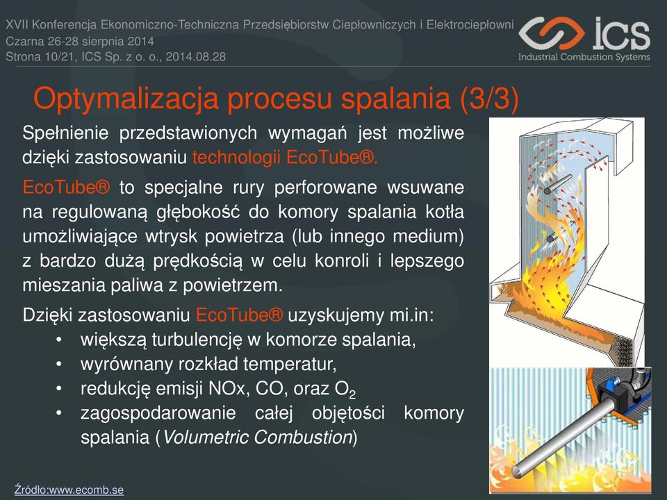 EcoTube to specjalne rury perforowane wsuwane na regulowaną głębokość do komory spalania kotła umożliwiające wtrysk powietrza (lub innego medium) z bardzo dużą