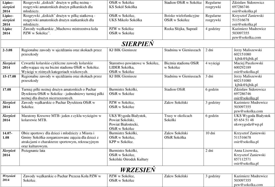 Wyścigi w różnych kategoriach wiekowych. 15-17.08 Regionalne zawody w ujeżdżaniu oraz skokach przez przeszkody 17.