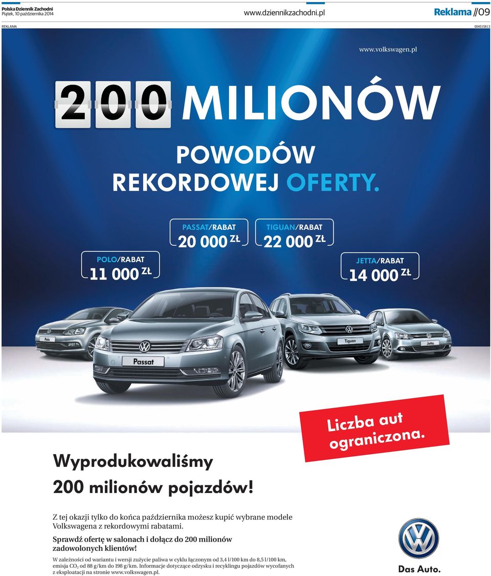 modele Volkswagena z rekordowymi rabatami. Sprawdź ofertę w salonach i dołącz do 200 milionów zadowolonych klientów!