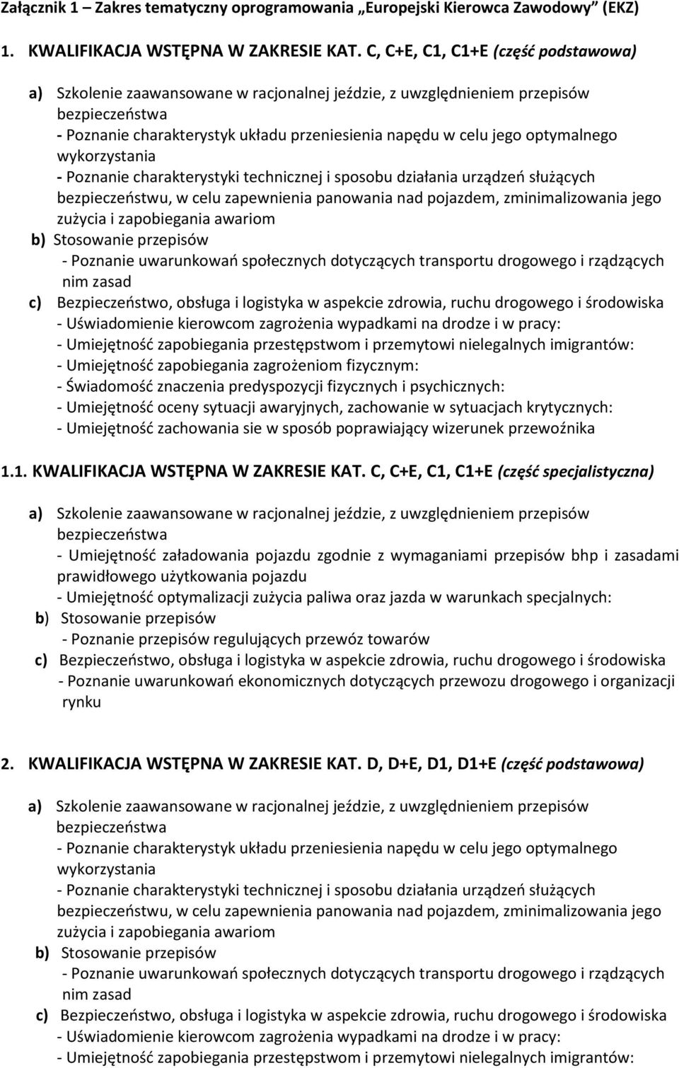 C, C+E, C1, C1+E (część specjalistyczna) prawidłowego użytkowania pojazdu - Poznanie przepisów