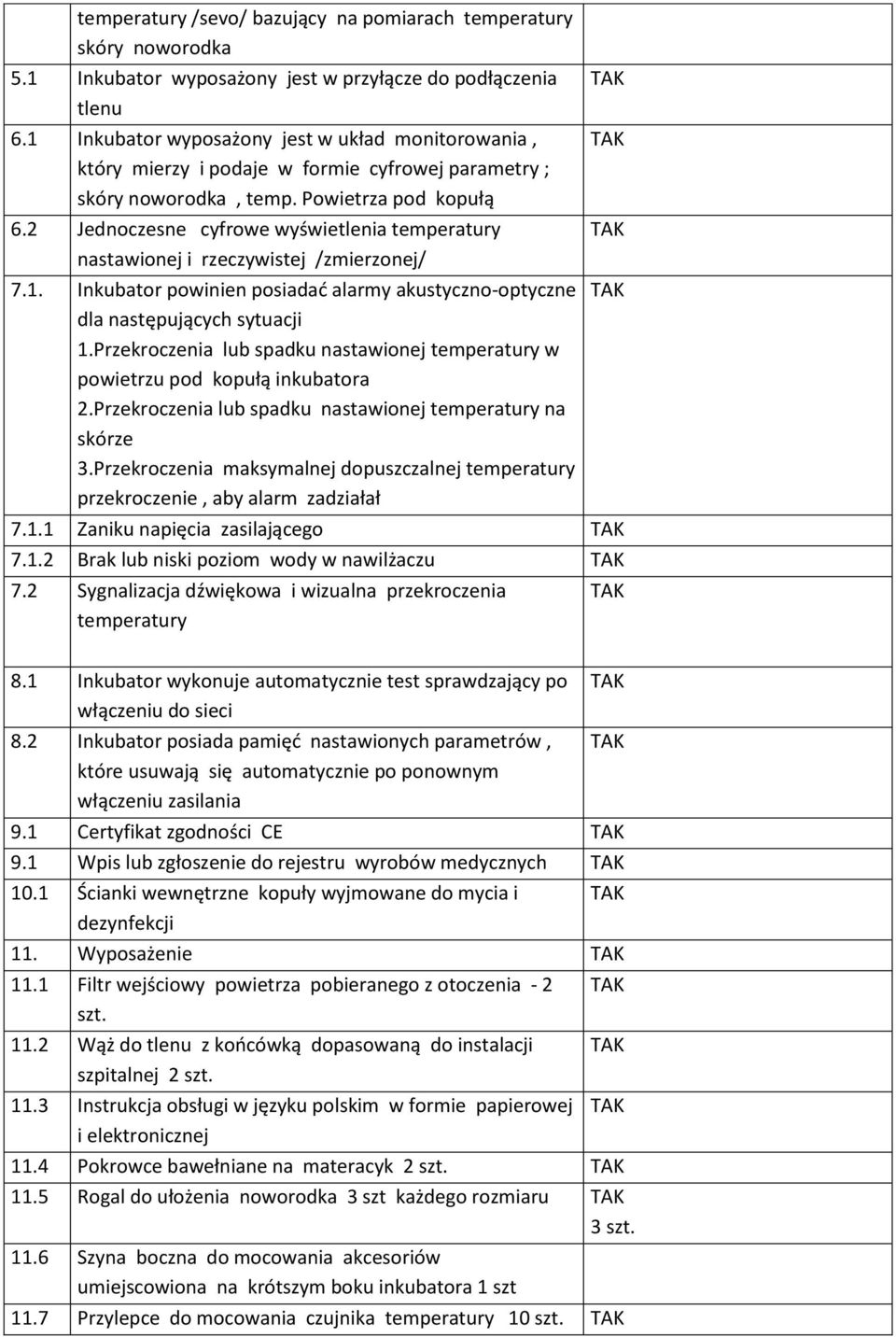 2 Jednoczesne cyfrowe wyświetlenia temperatury nastawionej i rzeczywistej /zmierzonej/ 7.1. Inkubator powinien posiadad alarmy akustyczno-optyczne dla następujących sytuacji 1.