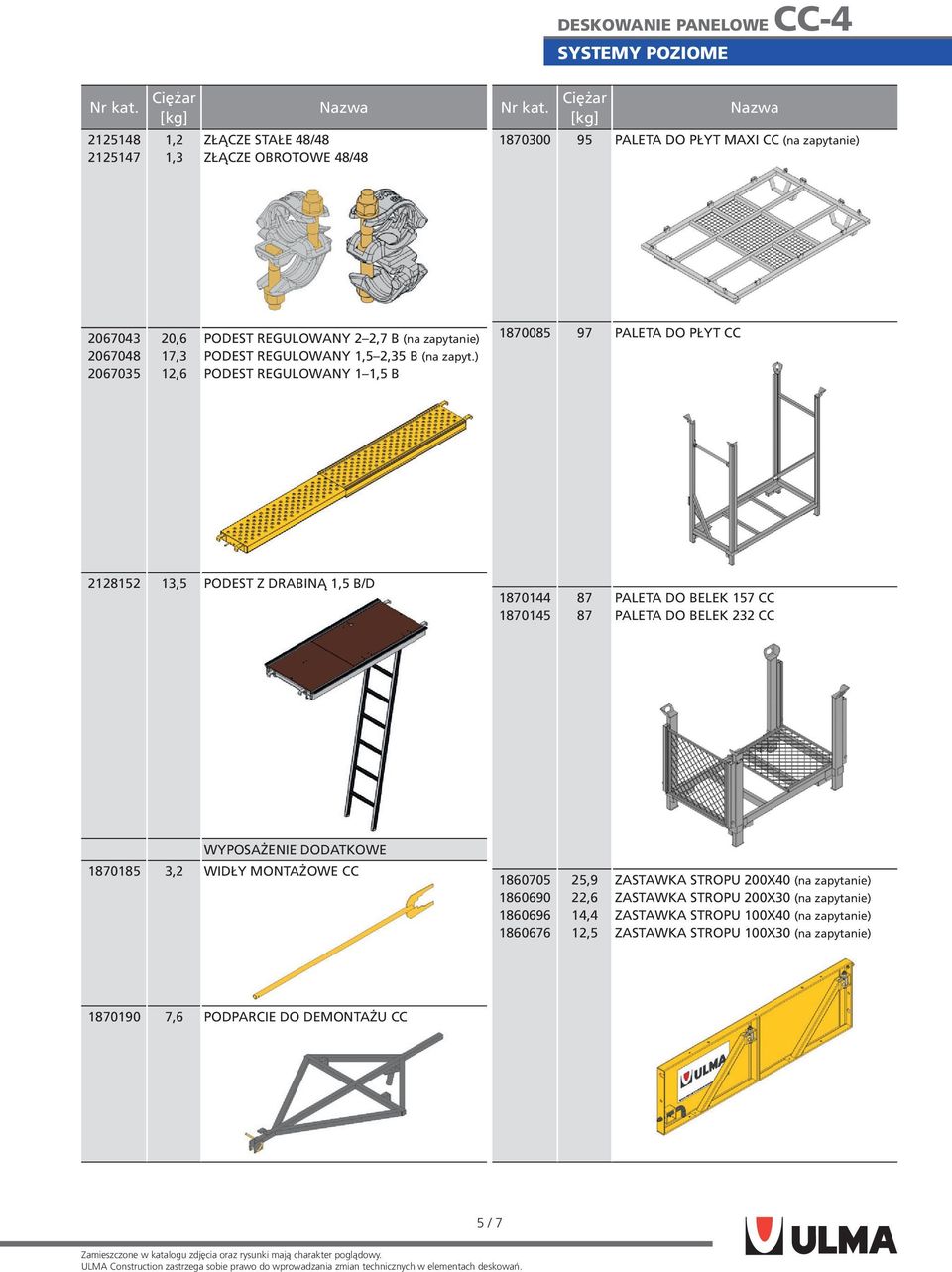 ) PODEST REGULOWANY 11,5 B 1870085 97 PALETA DO PŁYT CC 2128152 13,5 PODEST Z DRABINĄ 1,5 B/D 1870144 1870145 87 87 PALETA DO BELEK 157 CC PALETA DO BELEK 232 CC WYPOSAŻENIE