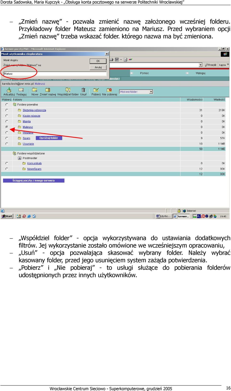 Współdziel folder - opcja wykorzystywana do ustawiania dodatkowych filtrów.