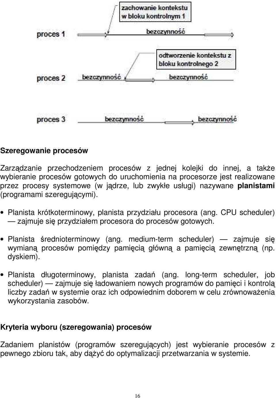 CPU scheduler) zajmuje się przydziałem procesora do procesów gotowych. Planista średnioterminowy (ang.