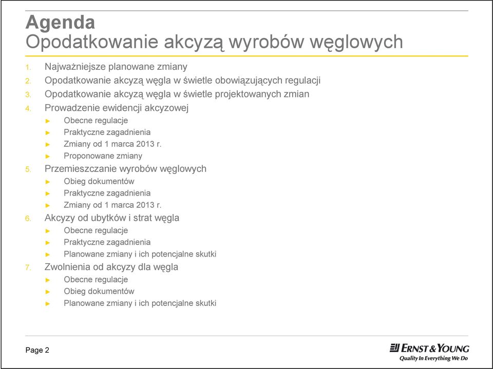 Proponowane zmiany 5. Przemieszczanie wyrobów węglowych Obieg dokumentów Praktyczne zagadnienia Zmiany od 1 marca 2013 r. 6.