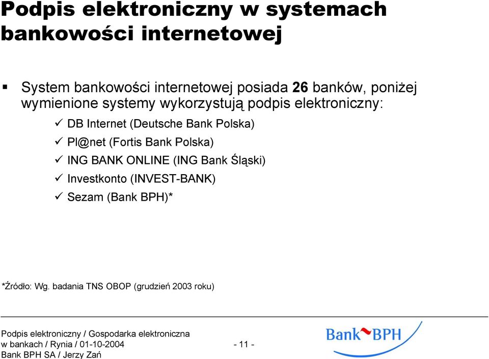 Internet (Deutsche Bank Polska) Pl@net (Fortis Bank Polska) ING BANK ONLINE (ING Bank