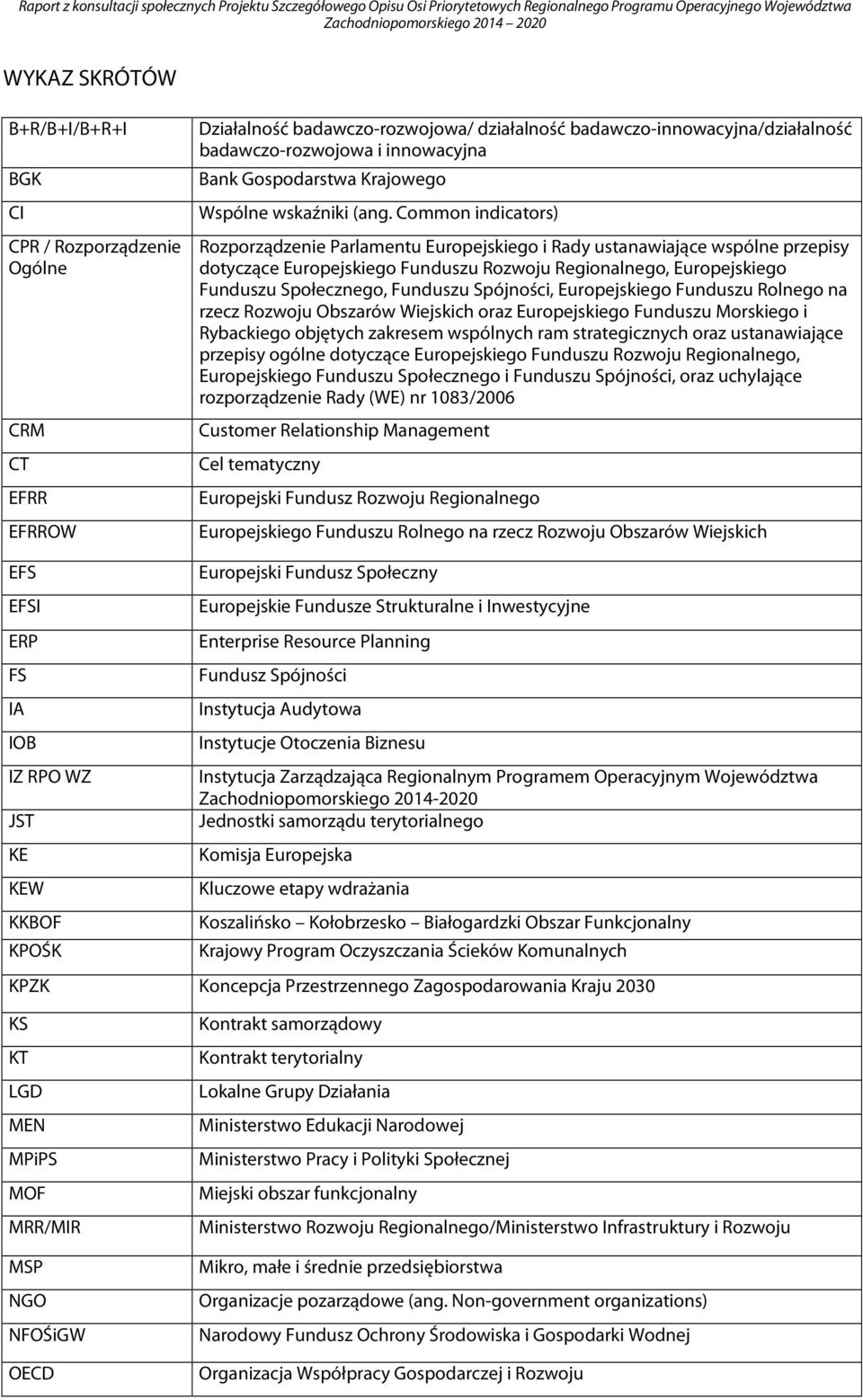 Common indicators) Rozporządzenie Parlamentu Europejskiego i Rady ustanawiające wspólne przepisy dotyczące Europejskiego Funduszu Rozwoju Regionalnego, Europejskiego Funduszu Społecznego, Funduszu