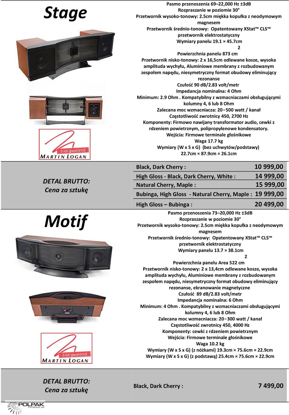 7cm 2 Powierzchnia panelu 873 cm Przetwornik nisko-tonowy: 2 x 16,5cm odlewane kosze, wysoka amplituda wychyłu, Aluminiowe membrany z rozbudowanym zespołem napędu, niesymetryczny format obudowy