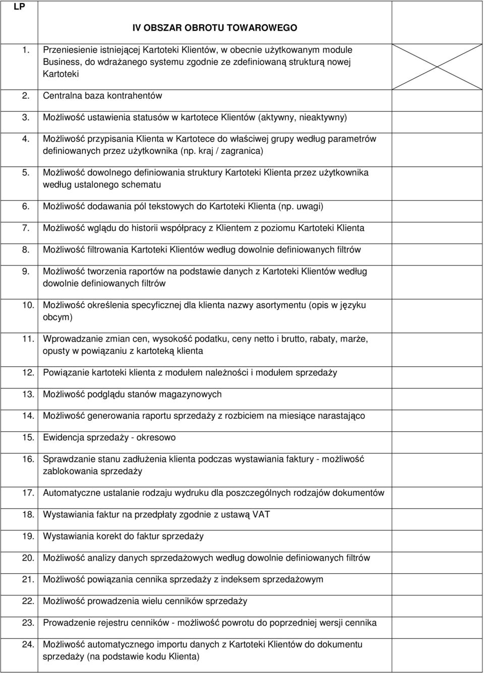 MoŜliwość przypisania Klienta w Kartotece do właściwej grupy według parametrów definiowanych przez uŝytkownika (np. kraj / zagranica) 5.