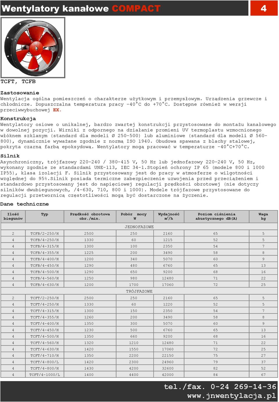 Wirniki z odpornego na działanie promieni UV termoplastu wzmocnionego włóknem szklanym (standard dla modeli Ø 2000) lub aluminiowe (standard dla modeli Ø 800), dynamicznie wyważane zgodnie z normą