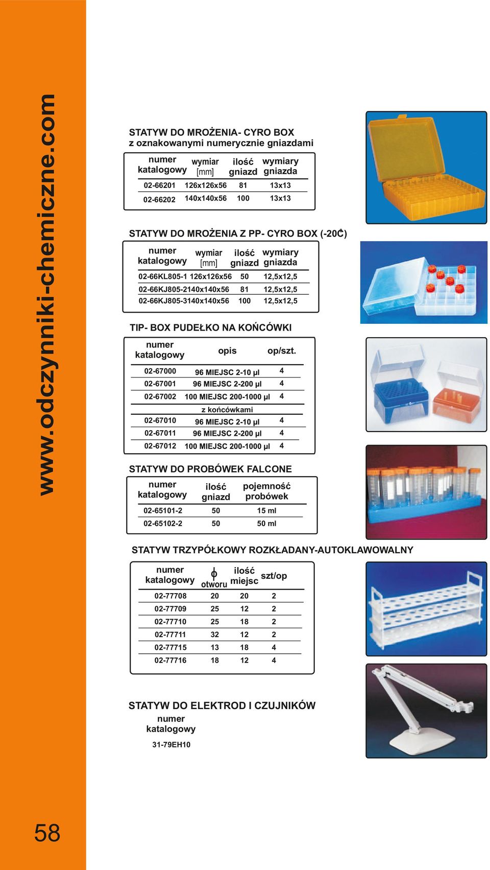 02-7001 02-7002 z końcówkami 02-70 02-7011 02-70 STATYW D PRBÓWEK FALCNE ilość gniazd pojemność probówek 02-1-2 1 ml 02-2-2 ml STATYW TRZYPÓŁKWY