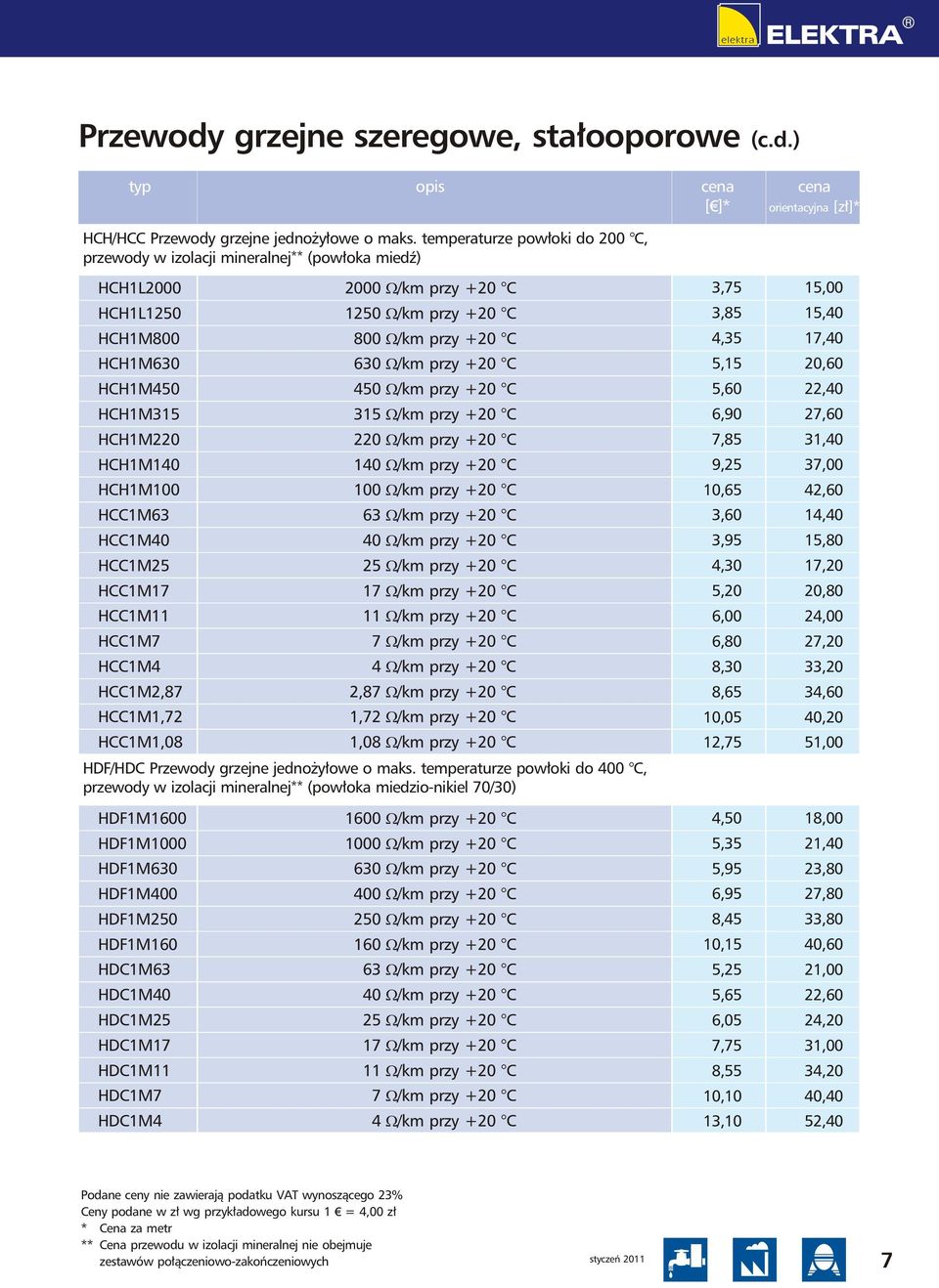 HCH1M450 450 /km przy +20 C HCH1M315 315 /km przy +20 C HCH1M220 220 /km przy +20 C HCH1M140 140 /km przy +20 C HCH1M100 100 /km przy +20 C HCC1M63 63 /km przy +20 C HCC1M40 40 /km przy +20 C HCC1M25