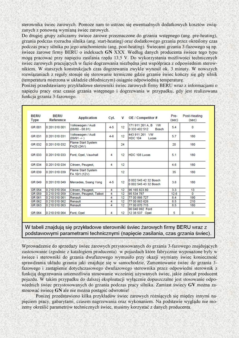 start-heating) oraz dodatkowego grzania przez określony czas podczas pracy silnika po jego uruchomieniu (ang. post-heating). Świecami grzania 3-fazowego są np.