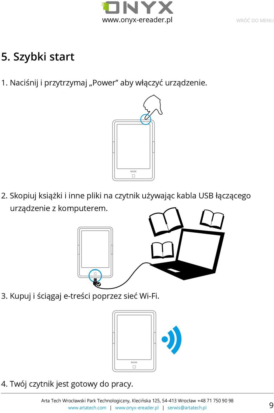 Skopiuj książki i inne pliki na czytnik używając kabla USB