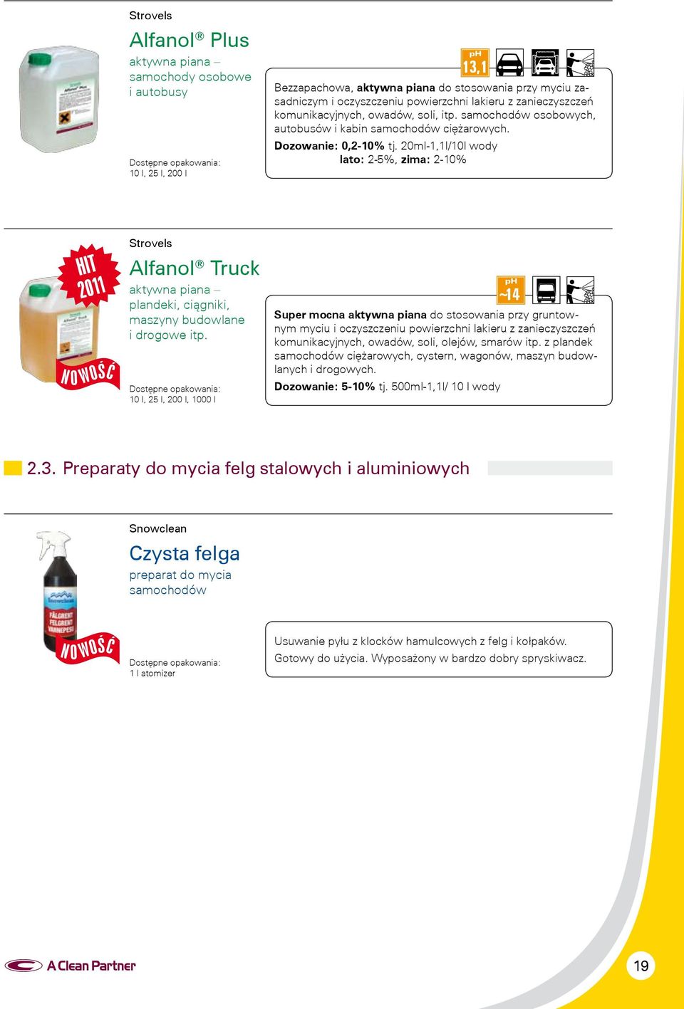 20ml-1,1l/10l wody lato: 2-5%, zima: 2-10% Alfanol Truck aktywna piana plandeki, ciągniki, maszyny budowlane i drogowe itp.