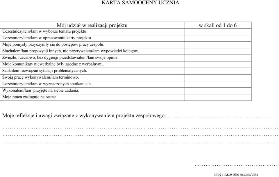 Zwięźle, rzeczowo, bez dygresji przedstawiałem/łam swoje opinie. Moje komunikaty niewerbalne były zgodne z werbalnymi. Szukałem rozwiązań sytuacji problematycznych.