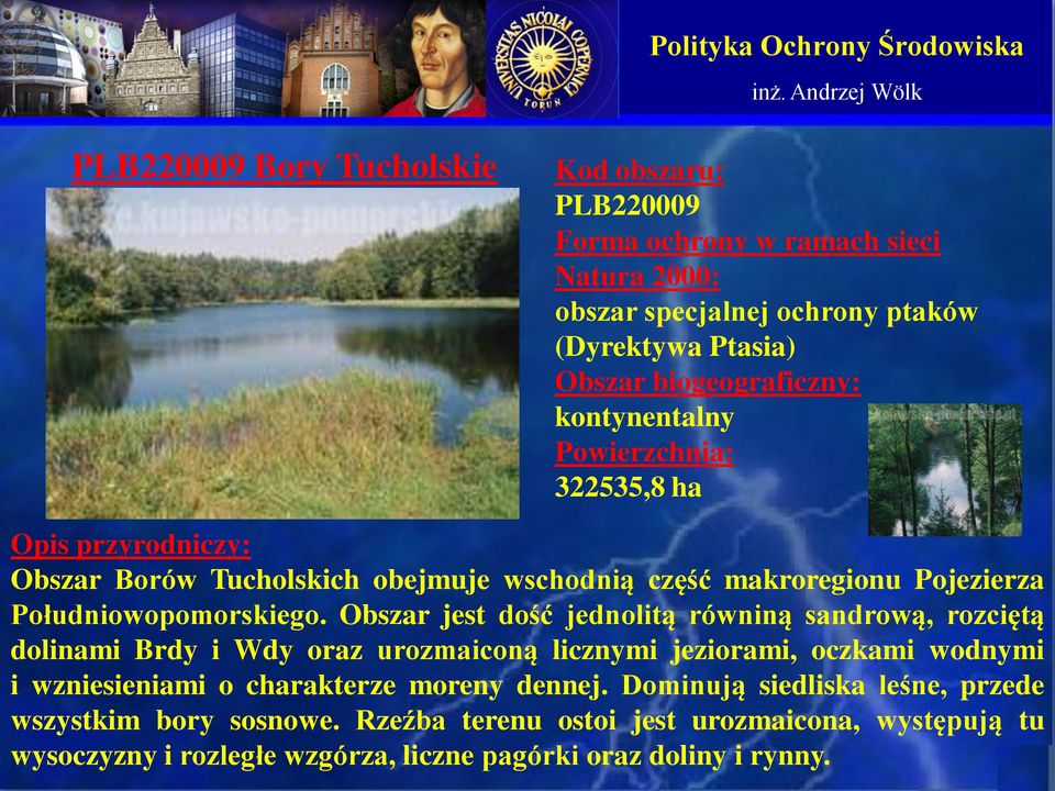 Obszar jest dość jednolitą równiną sandrową, rozciętą dolinami Brdy i Wdy oraz urozmaiconą licznymi jeziorami, oczkami wodnymi i wzniesieniami o charakterze moreny