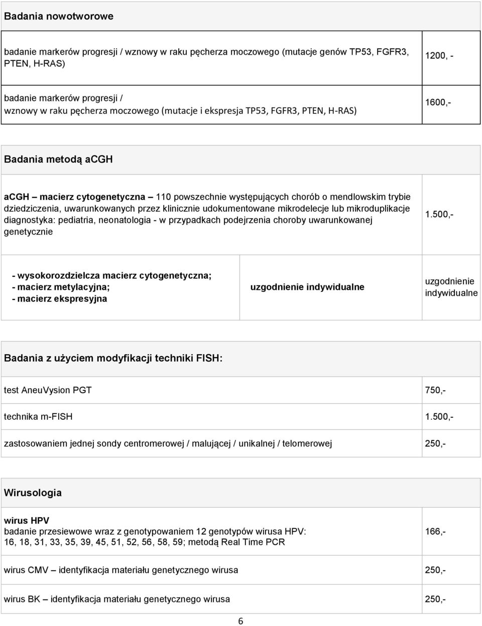 klinicznie udokumentowane mikrodelecje lub mikroduplikacje diagnostyka: pediatria, neonatologia - w przypadkach podejrzenia choroby uwarunkowanej genetycznie 1.