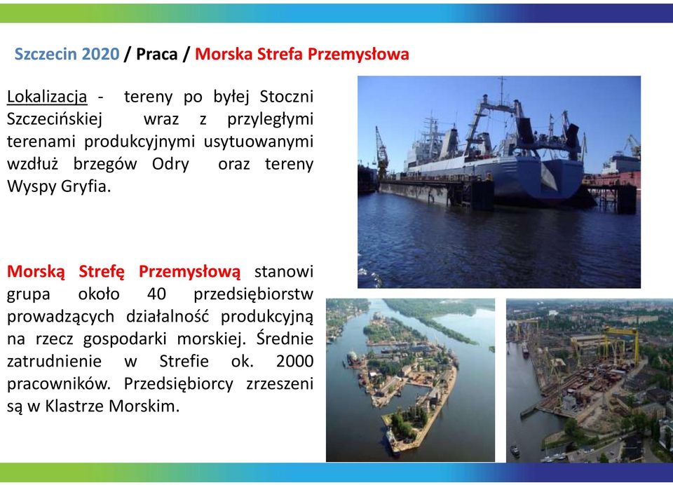 Morską Strefę Przemysłową stanowi grupa około 40 przedsiębiorstw prowadzących działalnośd produkcyjną na