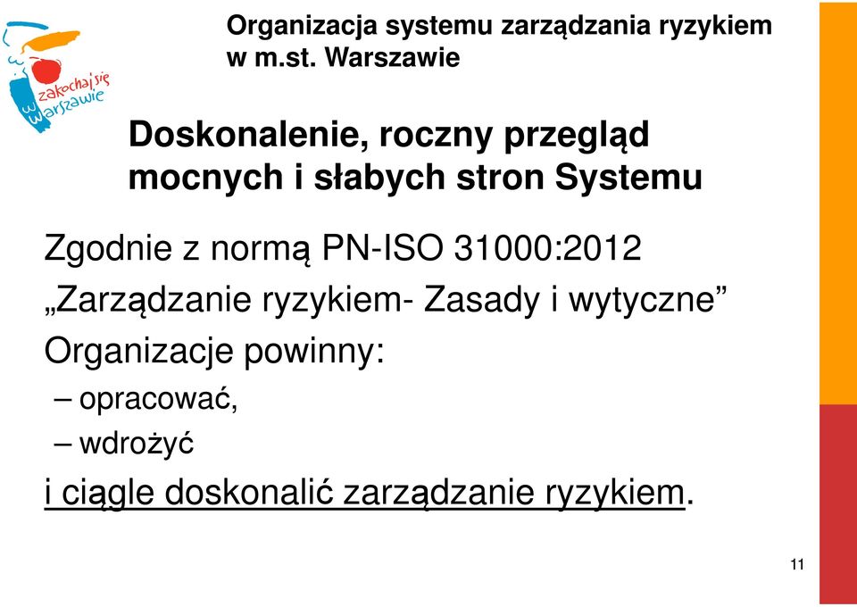 Warszawie Zgodnie z normą PN-ISO 31000:2012 Zarządzanie ryzykiem-