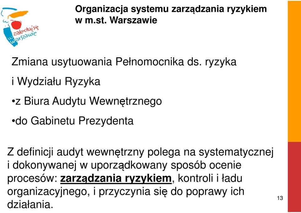 wewnętrzny polega na systematycznej i dokonywanej w uporządkowany sposób ocenie procesów: