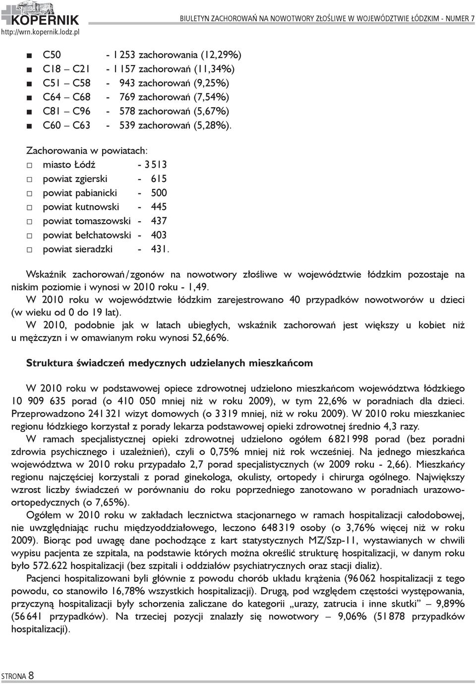 Zachorowania w powiatach: miasto Łódź - 3513 powiat zgierski - 615 powiat pabianicki - 500 powiat kutnowski - 445 powiat tomaszowski - 437 powiat bełchatowski - 403 powiat sieradzki - 431.