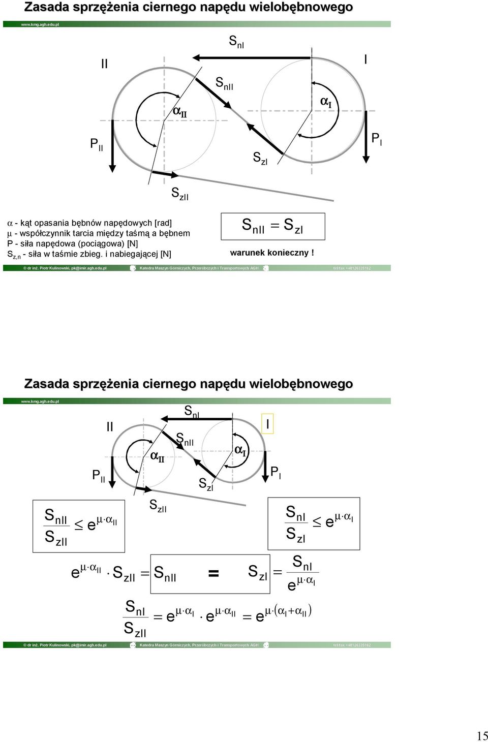 z,n -siła w taśmie zbieg. i nabiegającej [N] n = z warunek konieczny!