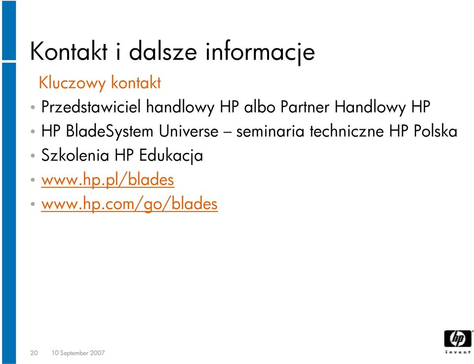 BladeSystem Universe seminaria techniczne HP Polska