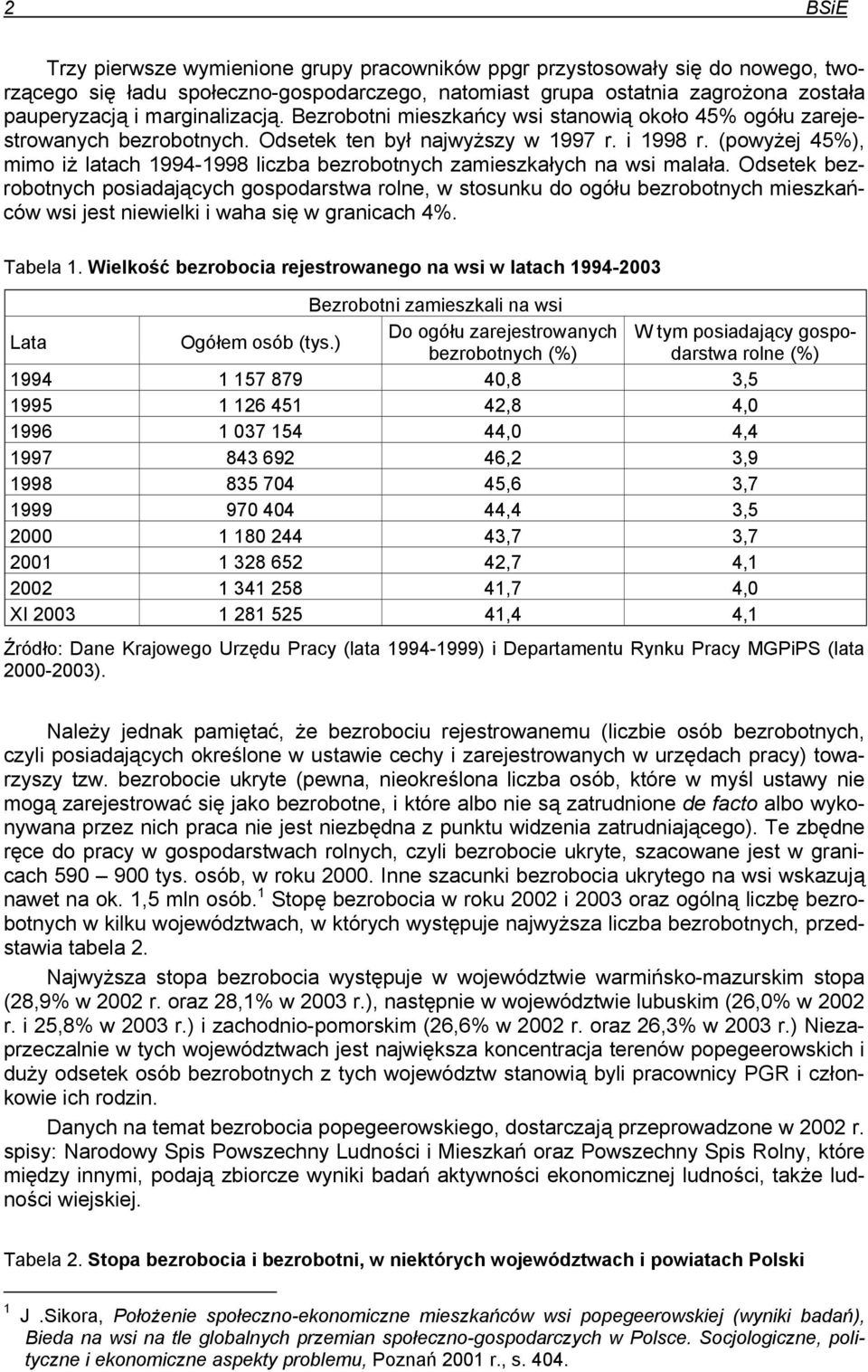 (powyżej 45%), mimo iż latach 1994-1998 liczba bezrobotnych zamieszkałych na wsi malała.