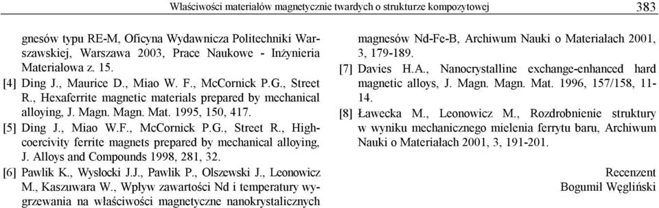 Alloys and Compounds 998, 28, 32. [6] Pawlik K., Wysłocki J.J., Pawlik P., Olszewski J., Leonowicz M., Kaszuwara W.