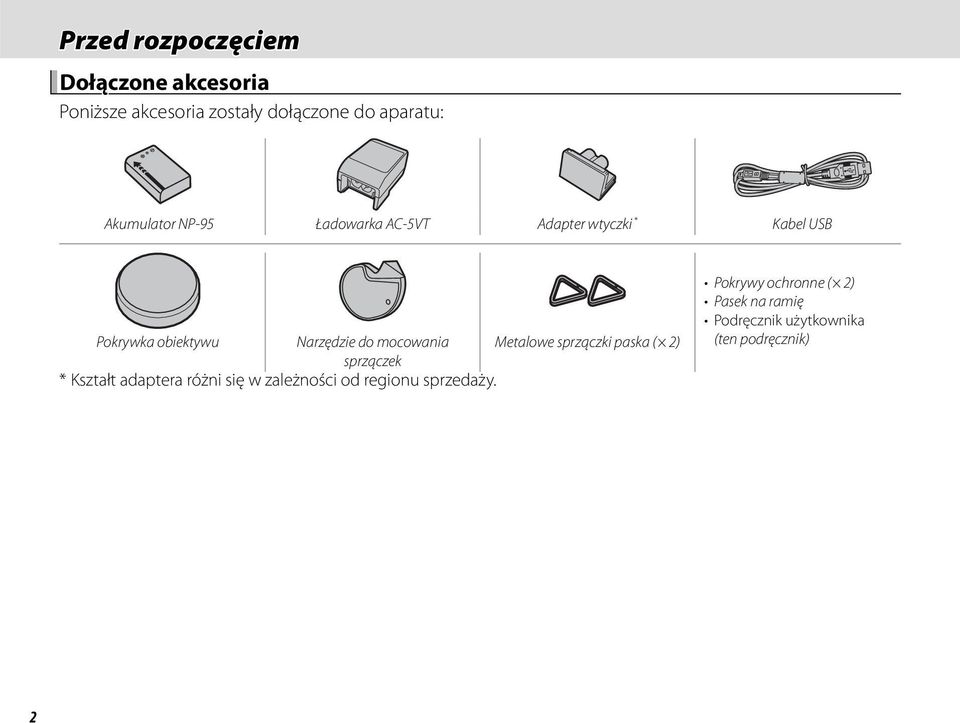 mocowania Metalowe sprzączki paska ( 2) sprzączek * Kształt adaptera różni się w zależności