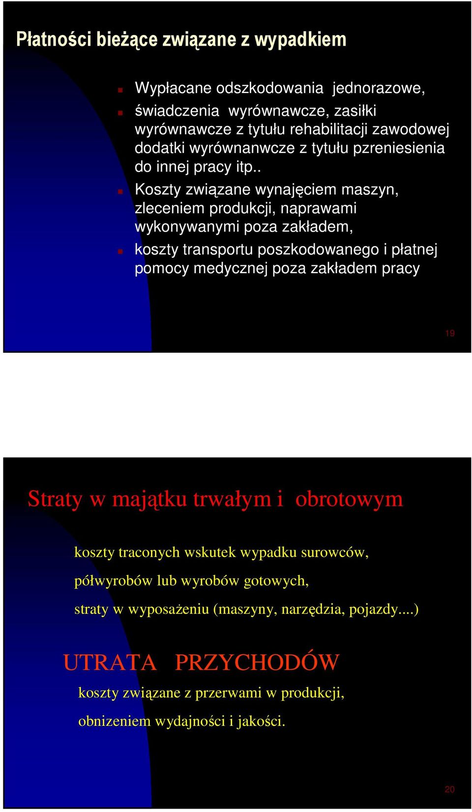 . Koszty związane wynajęciem maszyn, zleceniem produkcji, naprawami wykonywanymi poza zakładem, koszty transportu poszkodowanego i płatnej pomocy medycznej poza