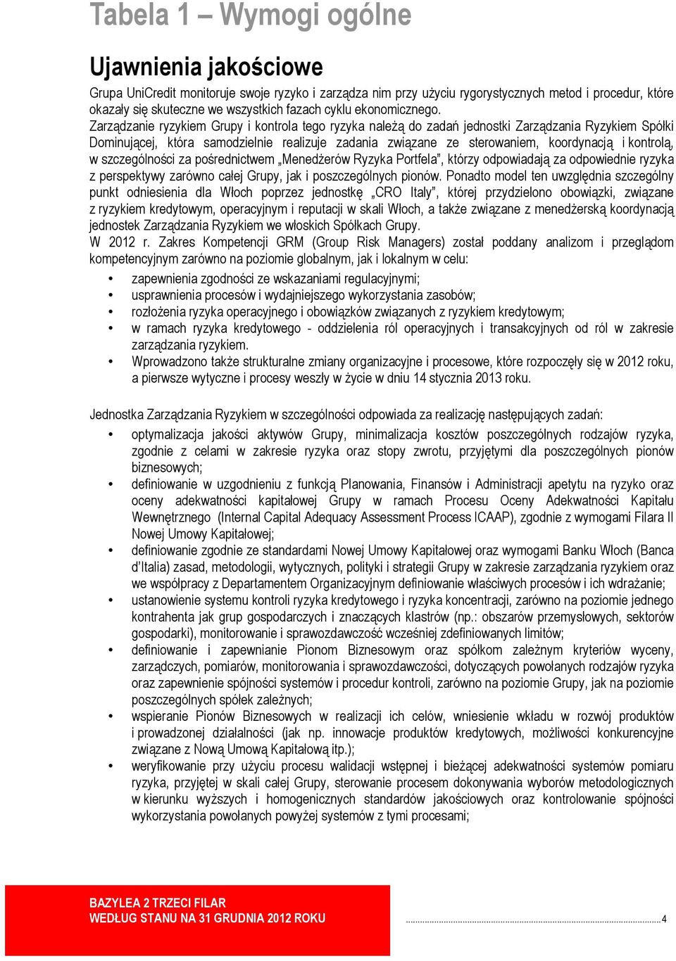 Zarządzanie ryzykiem Grupy i kontrola tego ryzyka należą do zadań jednostki Zarządzania Ryzykiem Spółki Dominującej, która samodzielnie realizuje zadania związane ze sterowaniem, koordynacją i