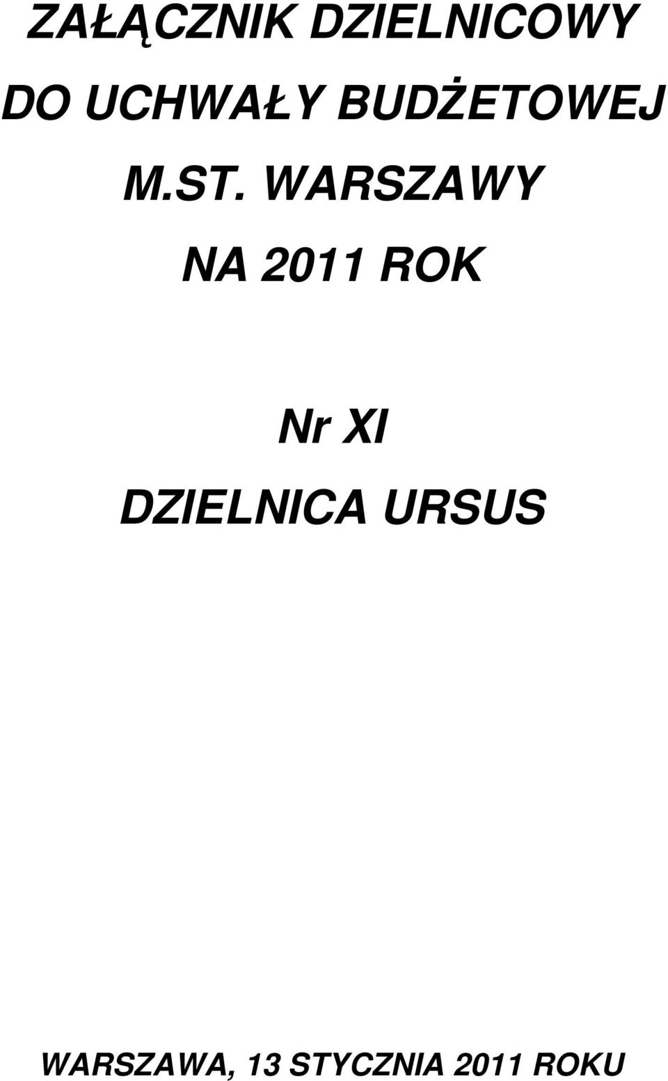 WARSZAWY NA 2011 ROK Nr XI