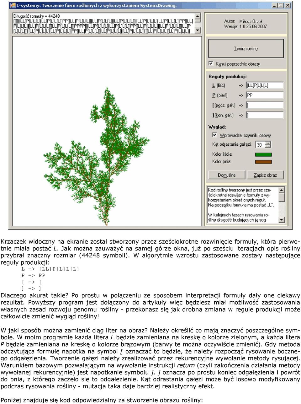 W algorytmie wzrostu zastosowane zostały następujące reguły produkcji: L -> [LL]P[L]L[L] P -> PP [ -> [ ] -> ] Dlaczego akurat takie?