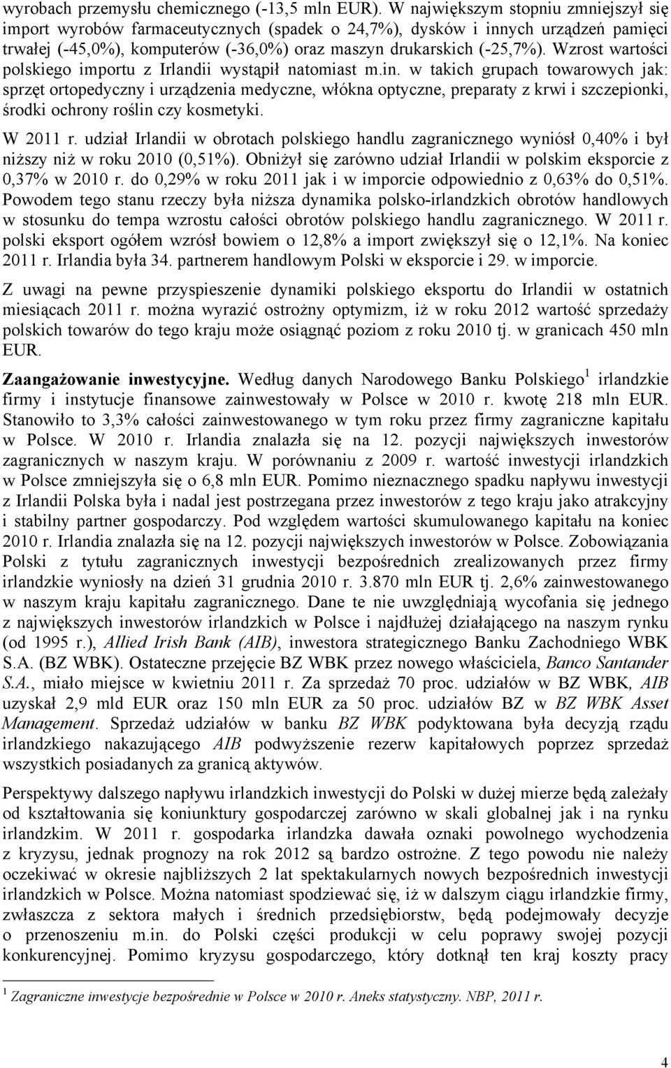 Wzrost wartości polskiego importu z Irlandii wystąpił natomiast m.in.