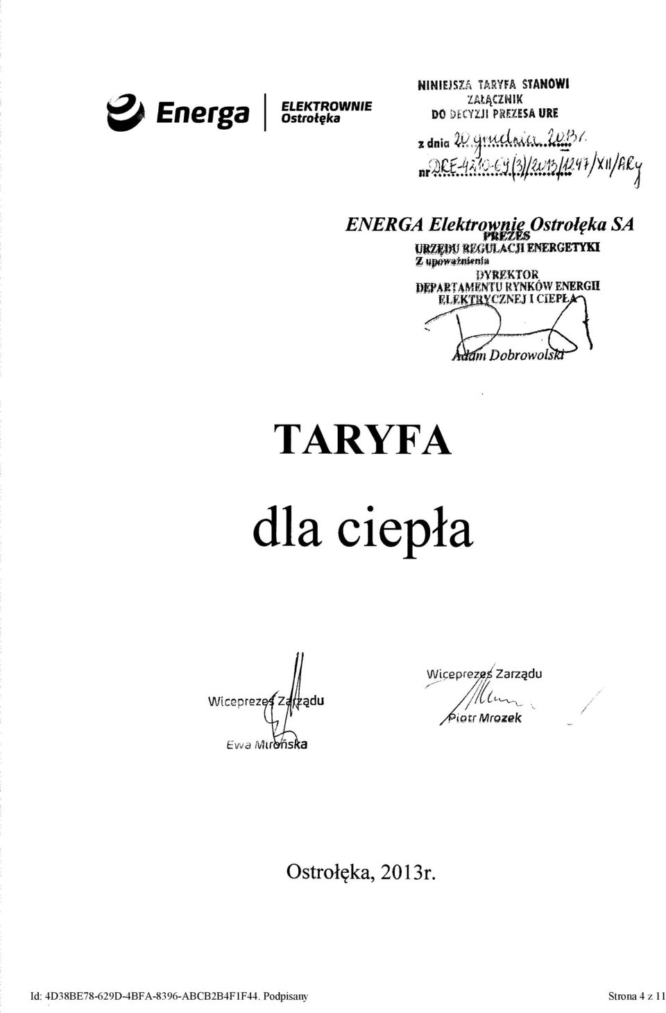 ENERGU ELEKrRrCZNEJ lciepl TARYFA dla ciepla ;ryic:ep7 Zarzadu.