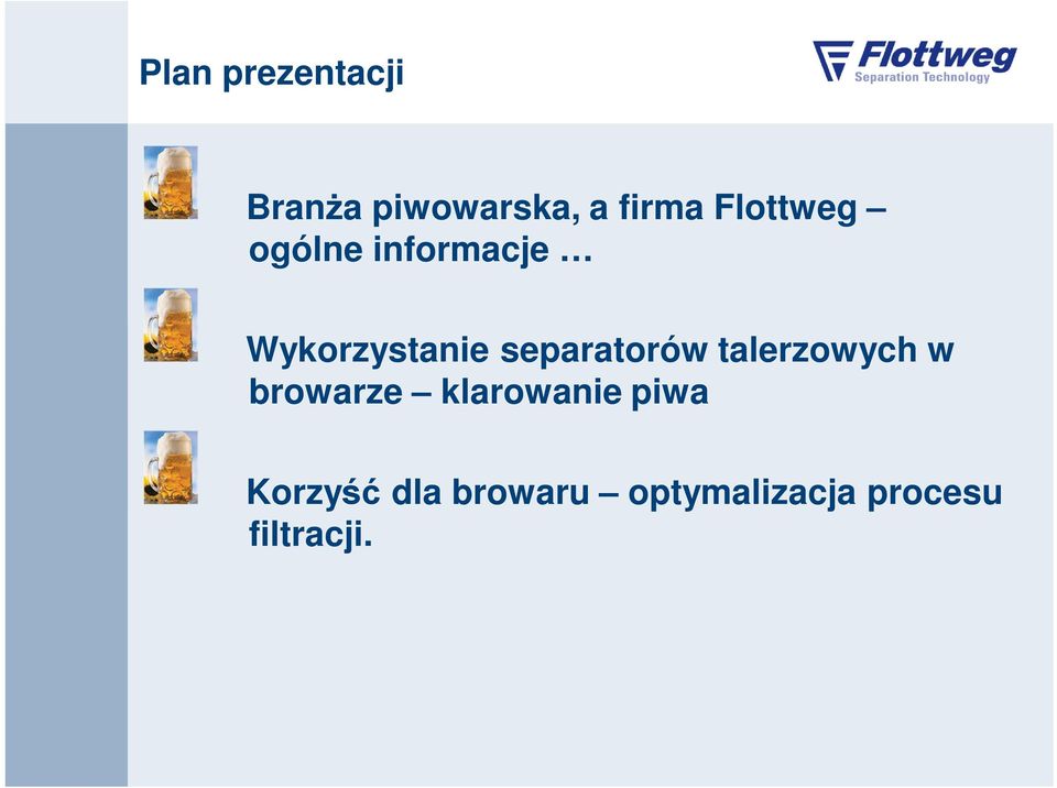 separatorów talerzowych w browarze klarowanie