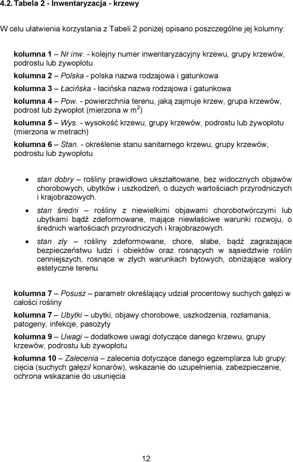 4 Pow. - powierzchnia terenu, jaką zajmuje krzew, grupa krzewów, podrost lub żywopłot (mierzona w m 2 ) kolumna 5 Wys.