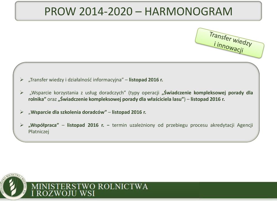 rolnika oraz Świadczenie kompleksowej porady dla właściciela lasu ) listopad 2016 r.