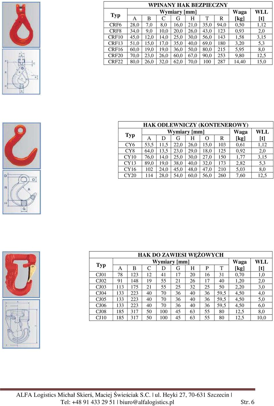 14,40 15,0 HAK ODLEWNICZY (KONTENEROWY) Wymiary Waga WLL A D G H O R [kg] [t] CY6 53,5 11,5 22,0 26,0 15,0 103 0,61 1,12 CY8 64,0 13,5 23,0 29,0 18,0 125 0,92 2,0 CY10 76,0 14,0 25,0 30,0 27,0 150