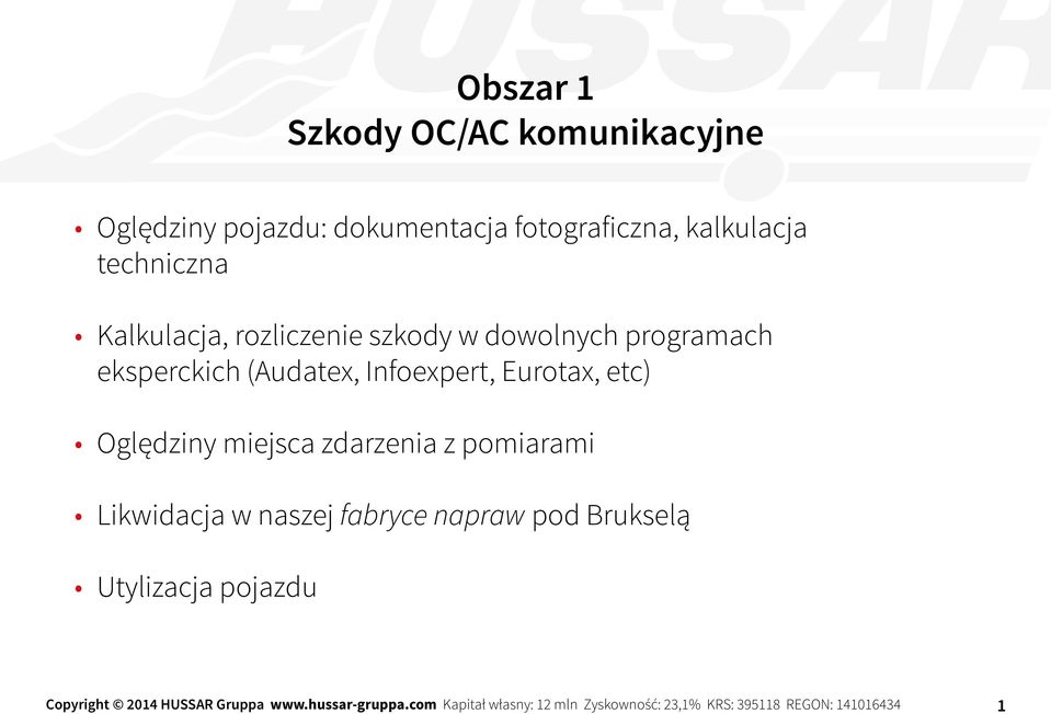 Oględziny miejsca zdarzenia z pomiarami Likwidacja w naszej fabryce napraw pod Brukselą Utylizacja pojazdu