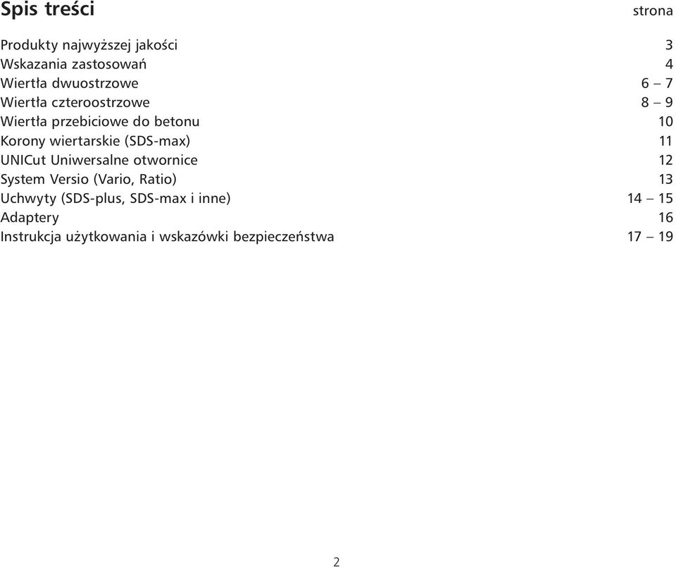 wiertarskie (SDS-max) 11 UNICut Uniwersane otwornice 12 System Versio (Vario, Ratio) 13