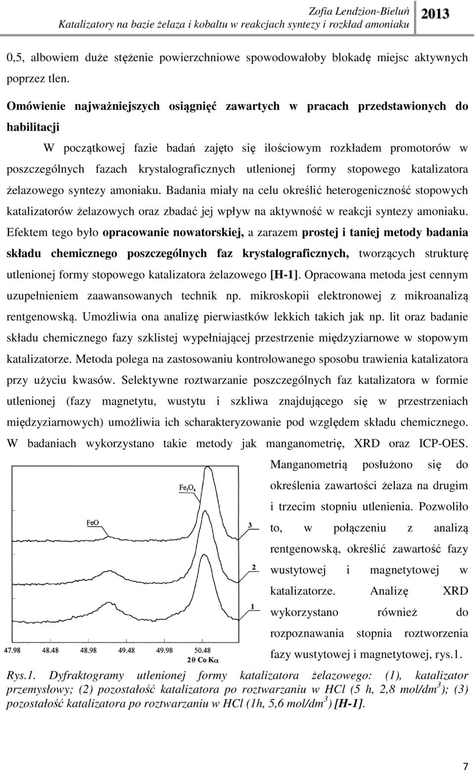 utlenionej formy stopowego katalizatora żelazowego syntezy amoniaku.