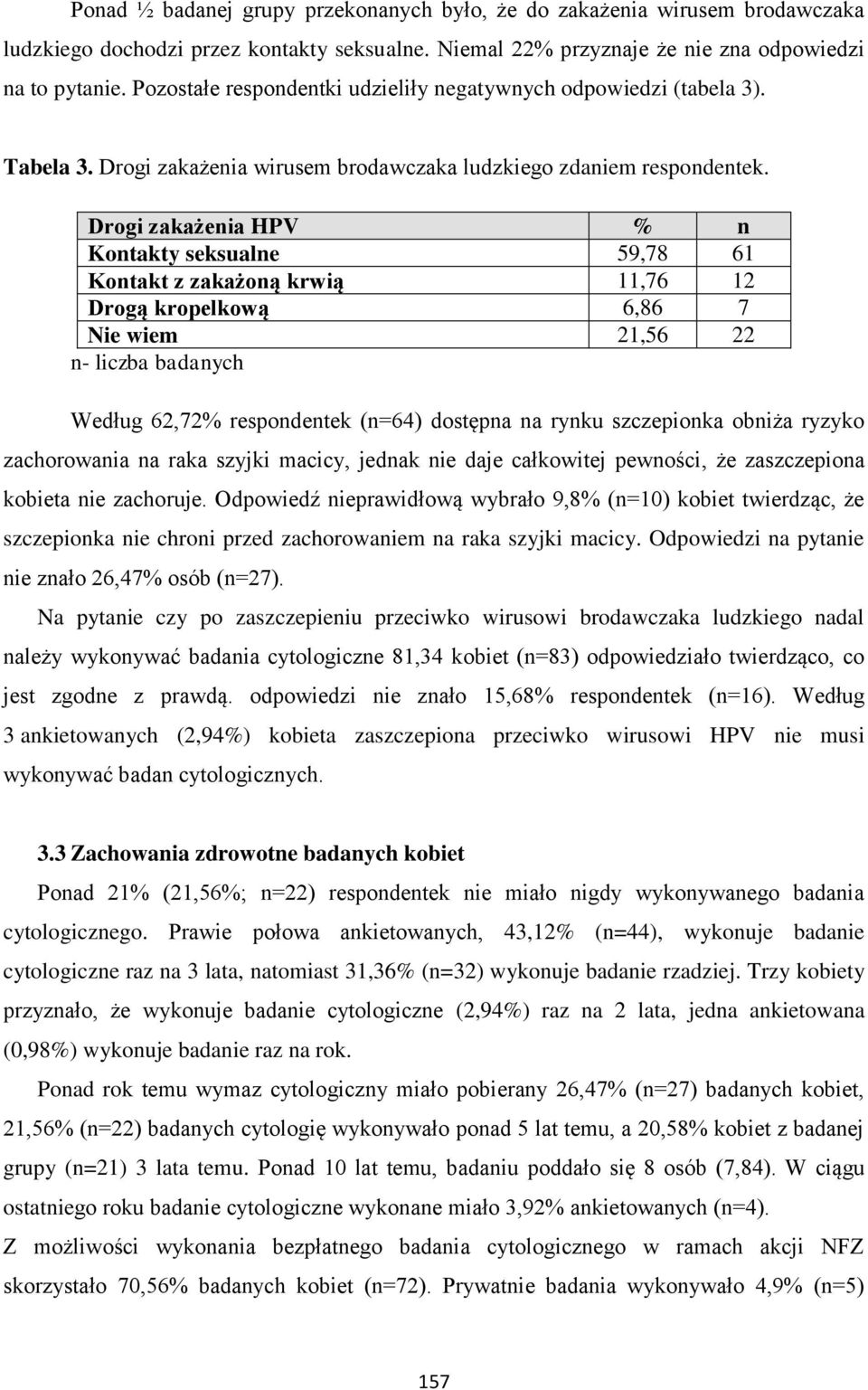 Drogi zakażenia HPV % n Kontakty seksualne 59,78 61 Kontakt z zakażoną krwią 11,76 12 Drogą kropelkową 6,86 7 Nie wiem 21,56 22 n- liczba badanych Według 62,72% respondentek (n=64) dostępna na rynku